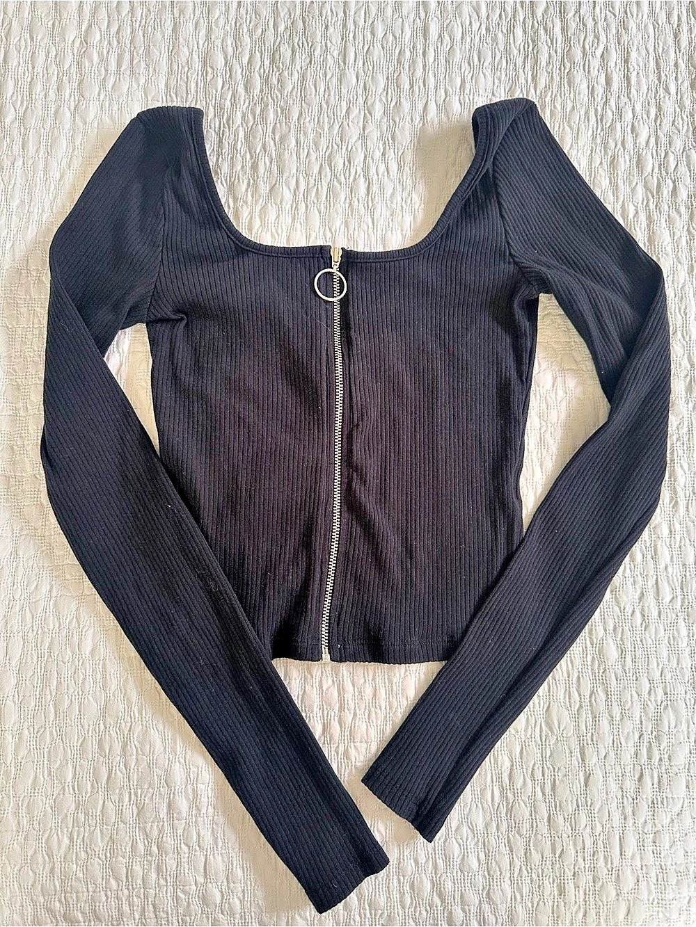 Hollister Ribbed Zip-Front Bodysuit in Black Size Small